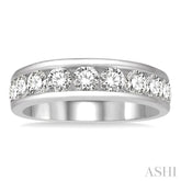 1 1/2 ctw Channel Set 11 Stone Round Cut Diamond Wedding Band in 14K White Gold